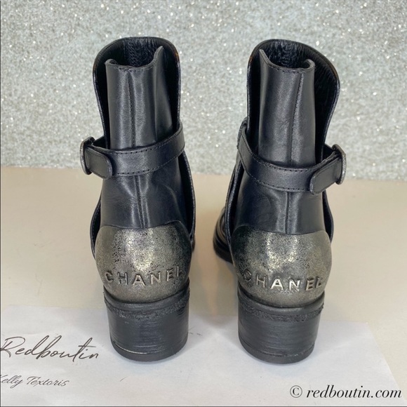 ♥️SOLD black leather Combat Boots Metal embossed - Picture 4 of 8
